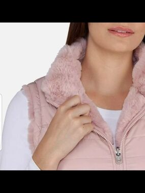 Nicole Miller Reversible Faux Fur Puffer Vest Light Pink Med.